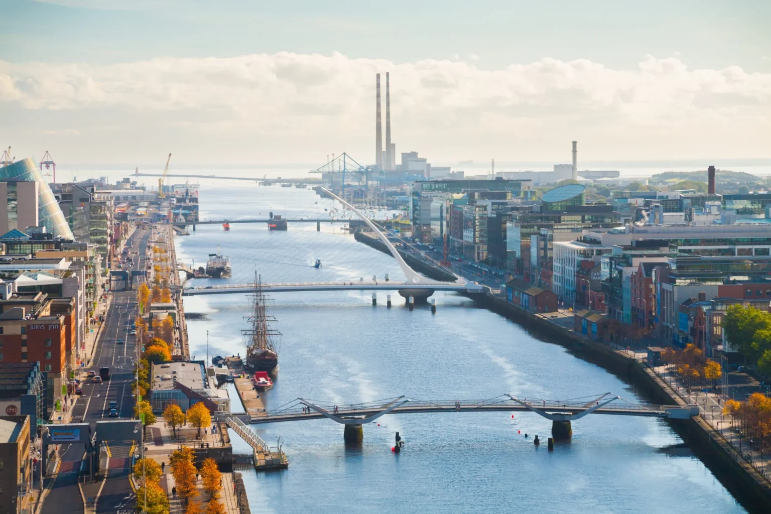 Il fiume Liffey a Dublino dall'alto