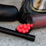 Ammunition and paintball equipment. Balls of paint for shots. Extreme team play.